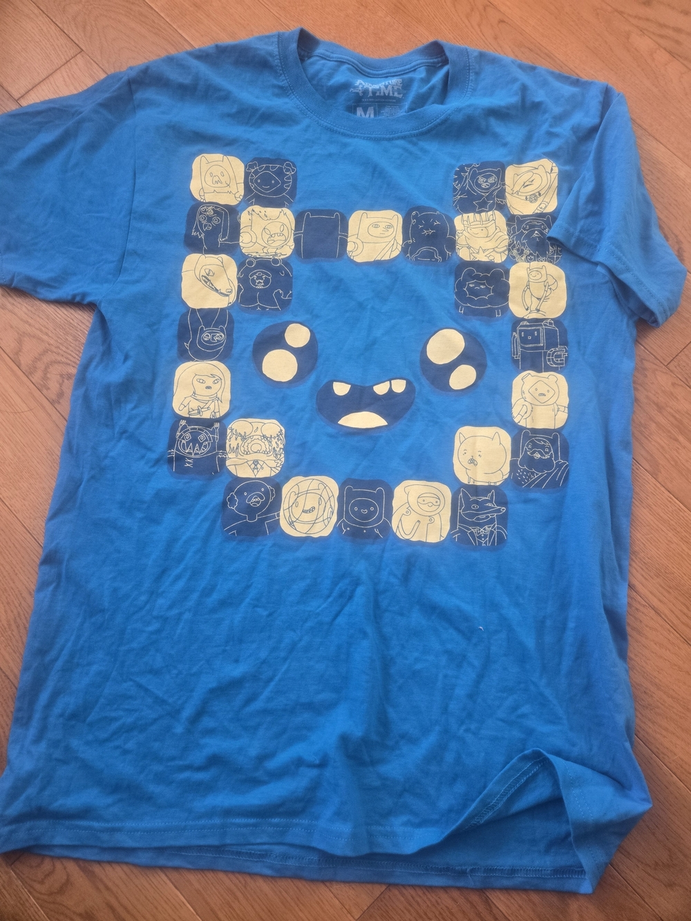 Mens Blue Short Sleeve Adventure Time Graphic Tee with Playful Character Print